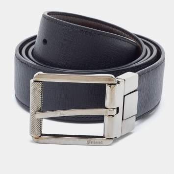 Pre Owned Brioni Black/Brown Leather Cut to Size Reversible Buckle Belt
