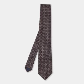 Pre Owned Brioni Brown/Blue Patterned Embroidered Silk Tie