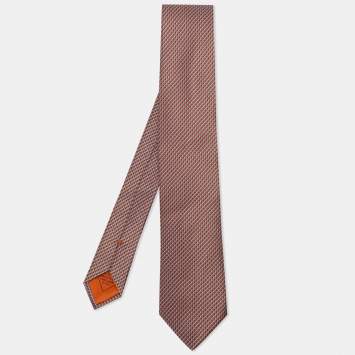 Pre Owned Brioni Orange Geometric Print Silk Neck Tie