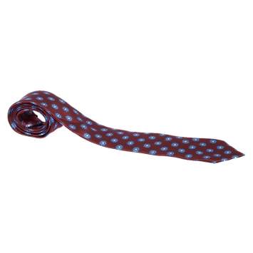 Pre Owned Brioni Red Floral Print Silk Tie