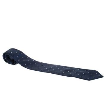 Pre Owned Brioni Vintage Space Blue Geometric Jacquard Silk Tie
