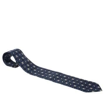 Pre Owned Brioni Vintage Blue Geometric Print Silk Tie