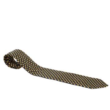 Pre Owned Brioni Vintage Blue and Yellow Polka Dot Print Silk Tie