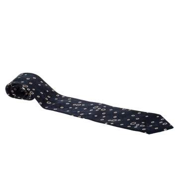 Pre Owned Brioni Vintage Navy Blue Circle Print Traditional Silk Tie