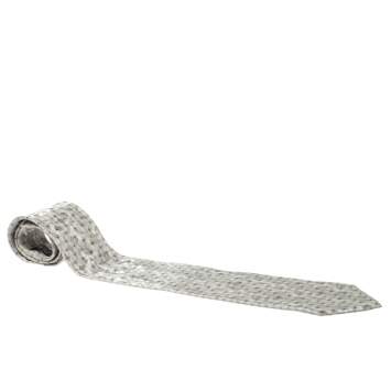 مملوكة مسبقًا Brioni Vintage Pale Pearl Grey Jacquard & Printed Silk Tie