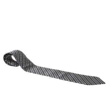 مملوكة مسبقًا Brioni Vintage Black & Metallic Foil Print Motif Silk Tie
