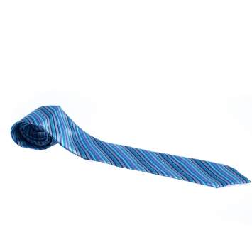 Pre Owned Brioni Blue & Purple Diagonal Striped Silk Tie