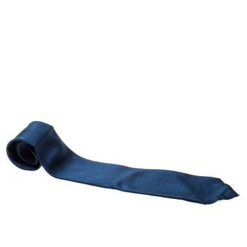 Pre Owned Brioni Navy Blue Satin Silk Traditional Tie