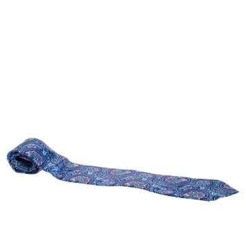 مملوكة مسبقًا Brioni Blue Paisley Print Traditional Silk Tie