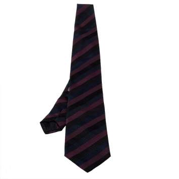Pre Owned Brioni Tri-Color Diagonal Striped Silk Tie