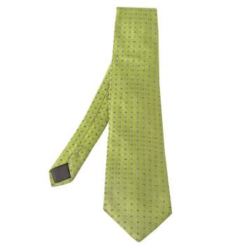 Pre Owned Brioni Vintage Green Geometric Pattern Silk Traditional Tie