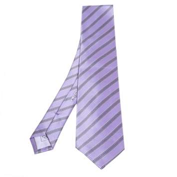 Pre Owned Brioni Purple Diagonal Stripe Print Silk Satin Tie