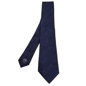 Pre Owned Brioni Navy Blue Striped Jacquard Silk Tie
