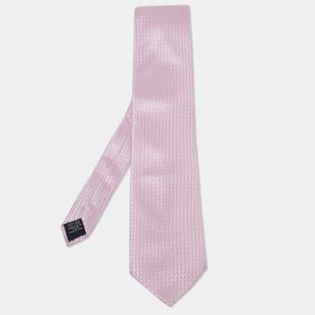 Pre Owned Brioni Pink Geometric Motif Jacquard Silk Tie