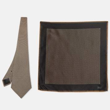Pre Owned Brioni Multicolor Printed Satin Silk Pocket Square and Traditional Tie 