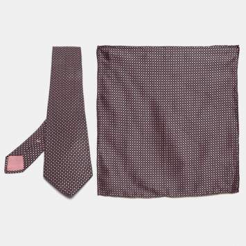 Pre Owned Brioni Multicolor Printed Satin Silk Pocket Square and Tie 