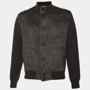 Pre Owned Brioni Grey Textured Wool Mock Neck Jacket XXL