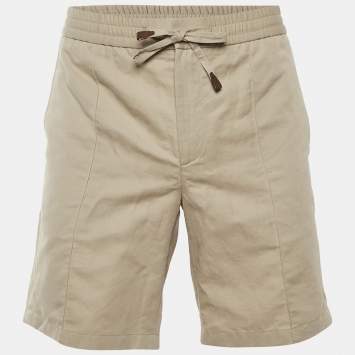 مملوكة مسبقًا Brioni Beige Linen &Cotton Blend Sidney Bermuda Shorts S