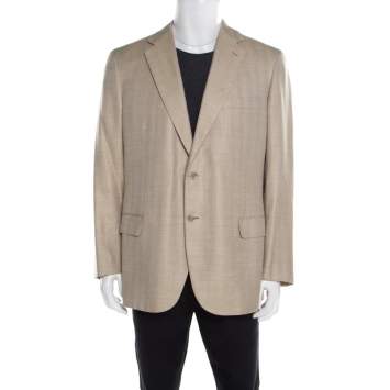Pre Owned Brioni Beige Houndstooth Pattern Parlamento Blazer 2XL