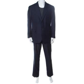 Pre Owned Brioni Navy Blue Wool and Silk Striped Parlamento Suit XXL