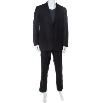 Pre Owned Brioni Charcoal Grey Striped Wool and Silk NM Colosse Suit XL