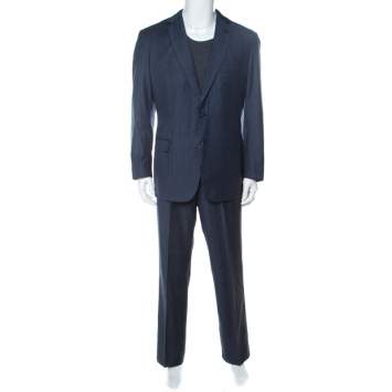 Pre Owned Brioni Blue Wool and Silk Striped Colosseo Suit XXL