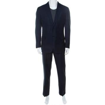 Pre Owned Brioni Navy Blue Textured Wool Super 150s Colosseo Suit XL