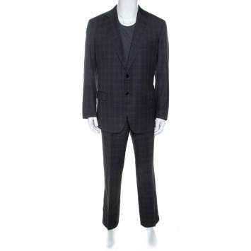 Pre Owned Brioni Grey Checked Wool Super 150s Parlamento Suit 2XL