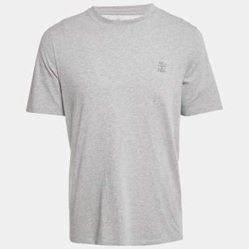 Pre Owned Brunello Cucinelli Grey Melenga Jersey Crewneck T-Shirt M