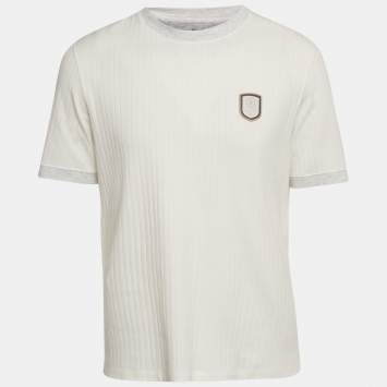 Pre Owned Brunello Cucinelli White Rib Knit Crew Neck T-Shirt S