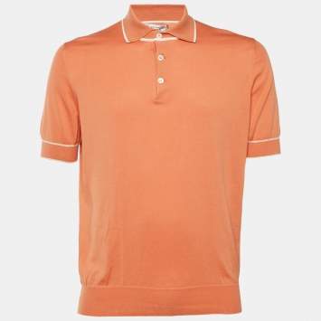 مملوكة مسبقًا Brunello Cucinelli Orange Cotton Knit Polo T-Shirt L