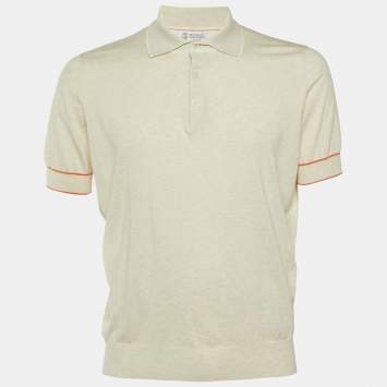 مملوكة مسبقًا Brunello Cucinelli Cream Cotton Knit Polo T-Shirt L
