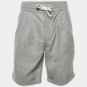 مملوكة مسبقًا Brunello Cucinelli Grey Linen & Wool Shorts M
