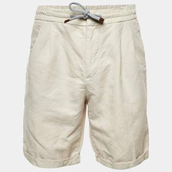 Pre Owned Brunello Cucinelli Beige Linen & Cotton Drawstring Waist Shorts M