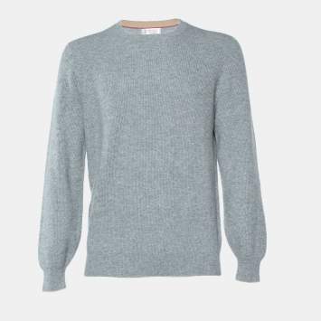Pre Owned Brunello Cucinelli Grey Cashmere Crewneck Sweater L