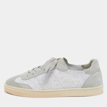 Pre Owned Brunello Cucinelli Grey Fabric and Suede Lace Up Sneakers Size 40