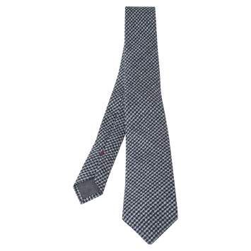 Pre Owned Brunello Cucinelli Navy Cotton Houndstooth Narrow Tie