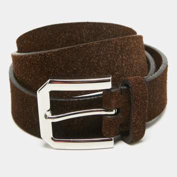 Pre Owned Brunello Cucinelli Brown Suede Reversible Buckle Belt 105 CM