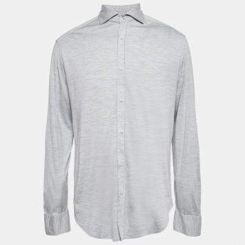 Pre Owned Brunello Cucinelli Grey Melange Silk Jersey Basic Fit Shirt XXL