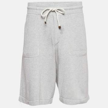 Pre Owned Brunello Cucinelli Grey Cotton Rib Knit Shorts XXL