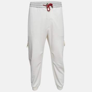 Pre Owned Brunello Cucinelli White Linen & Cotton Knit Cargo Pants XL
