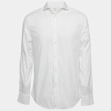 Pre Owned Brunello Cucinelli White Cotton Slim Fit Shirt L