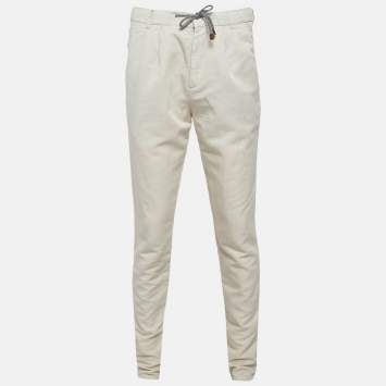 Pre Owned Brunello Cucinelli Beige Linen Blend Draw String Leisure Fit Pants S