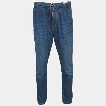 Pre Owned Brunello Cucinelli Navy Blue Faded Denim Leisure Fit Jeans S Waist" 