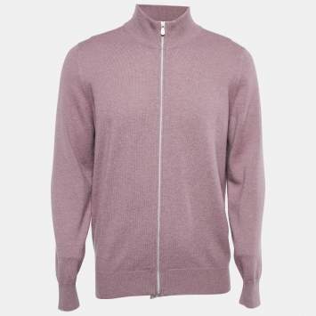 Pre Owned Brunello Cucinelli Pink Cashmere Mock Neck Zip-Up Cardigan L