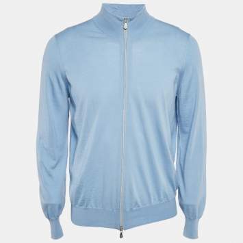 Pre Owned Brunello Cucinelli Blue Wool Blend Zip-Up Cardigan L