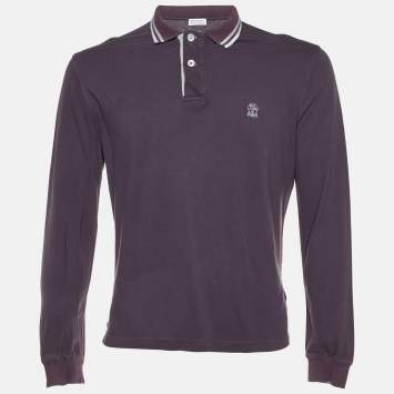 Pre Owned Brunello Cucinelli Purple Cotton Long Sleeve Polo T-Shirt M
