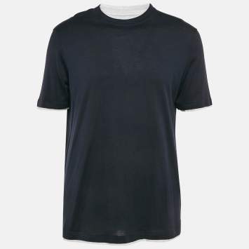 Pre Owned Brunello Cucinelli Navy Blue Jersey Crewneck T-Shirt XXL