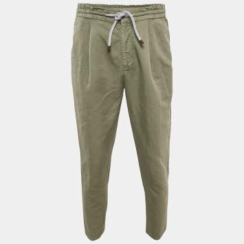 Pre Owned Brunello Cucinelli Green Linen Blend Draw String Leisure Fit Pants S