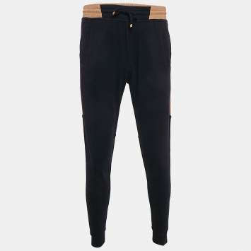 Pre Owned Brunello Cucinelli Navy Blue Cotton Knit Contrast Trimmed Sweatpants XS